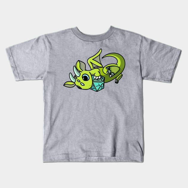 Flying Cute Green and Blue Dice Goblin Dragon Baby Kids T-Shirt by Winging-It